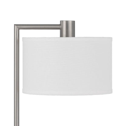 Ano Table Lamp, 2 Outlets, 1 USB, White Shade, Chrome Metal 22 Inch