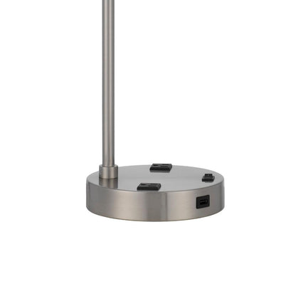 Ano Table Lamp, 2 Outlets, 1 USB, White Shade, Chrome Metal 22 Inch