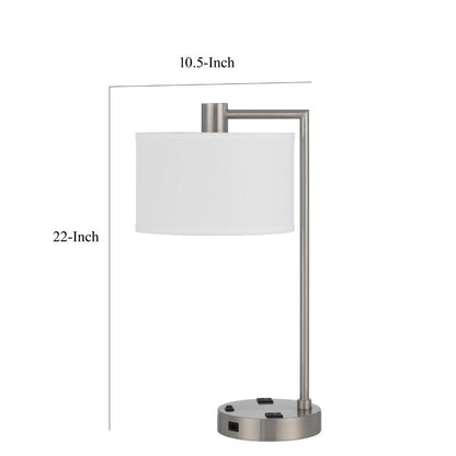 Ano Table Lamp, 2 Outlets, 1 USB, White Shade, Chrome Metal 22 Inch