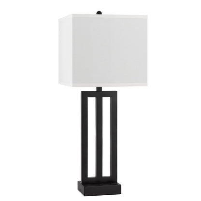 Haney Table Lamp, 1 Outlet, USB Port, Bronze Slim Keyhole Base 30 Inch