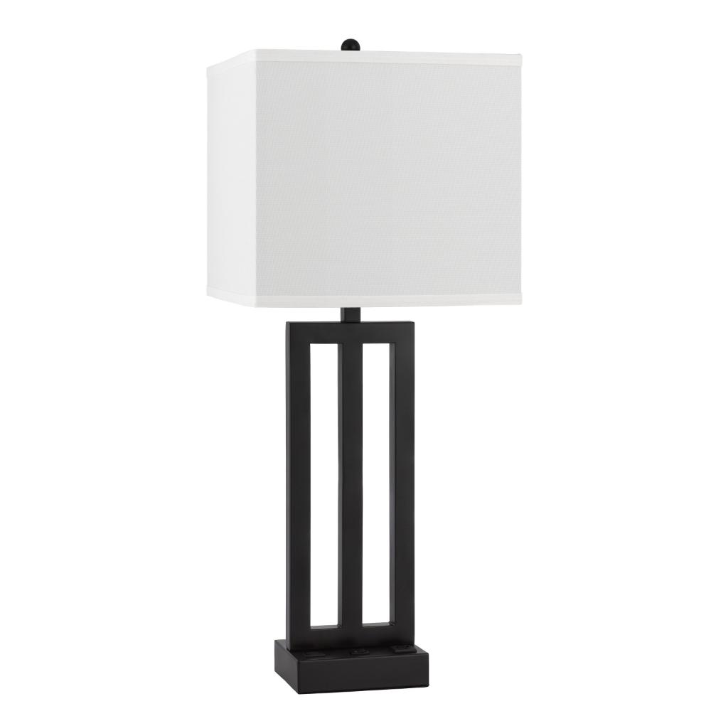 Haney Table Lamp, 1 Outlet, USB Port, Bronze Slim Keyhole Base 30 Inch