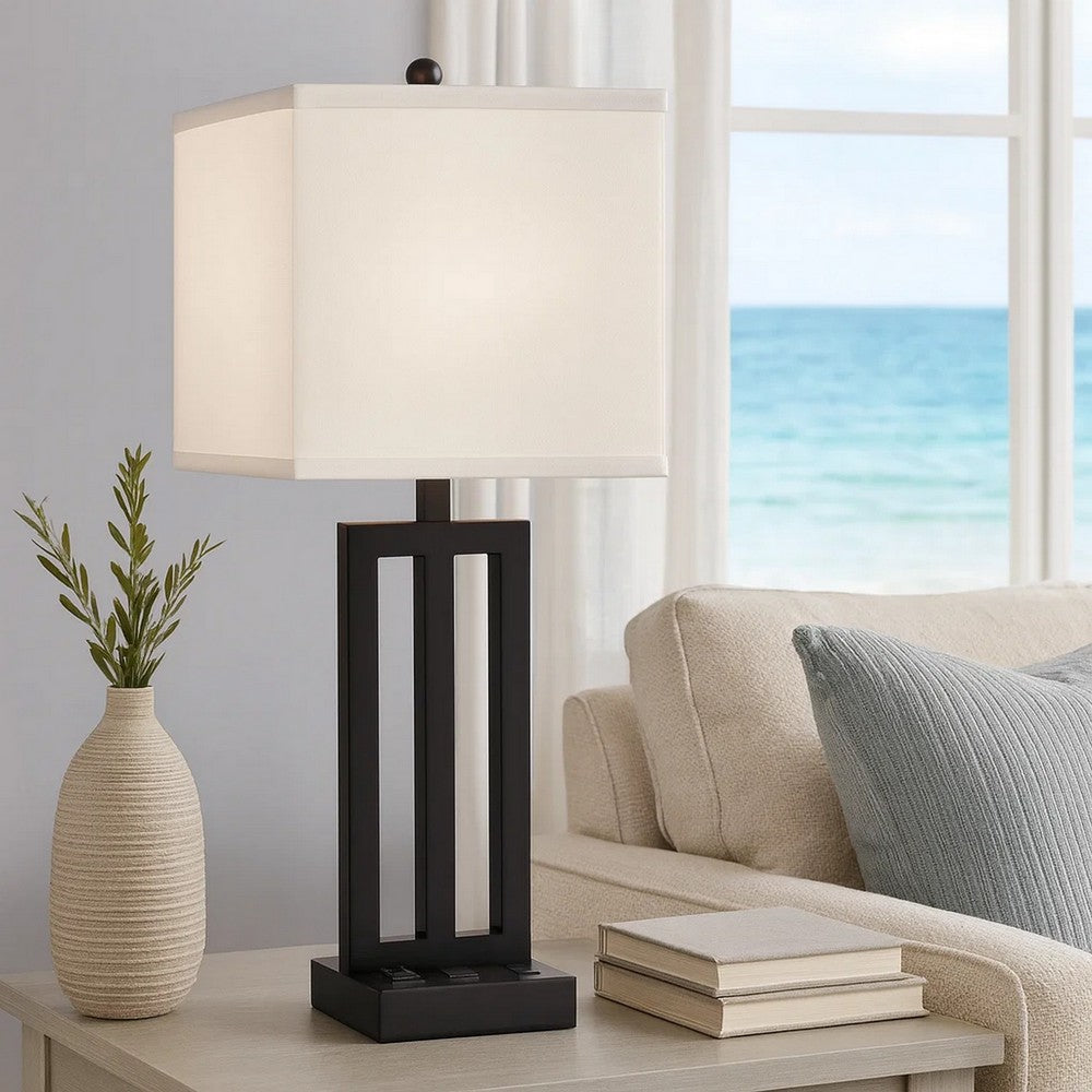 Haney Table Lamp, 1 Outlet, USB Port, Bronze Slim Keyhole Base 30 Inch