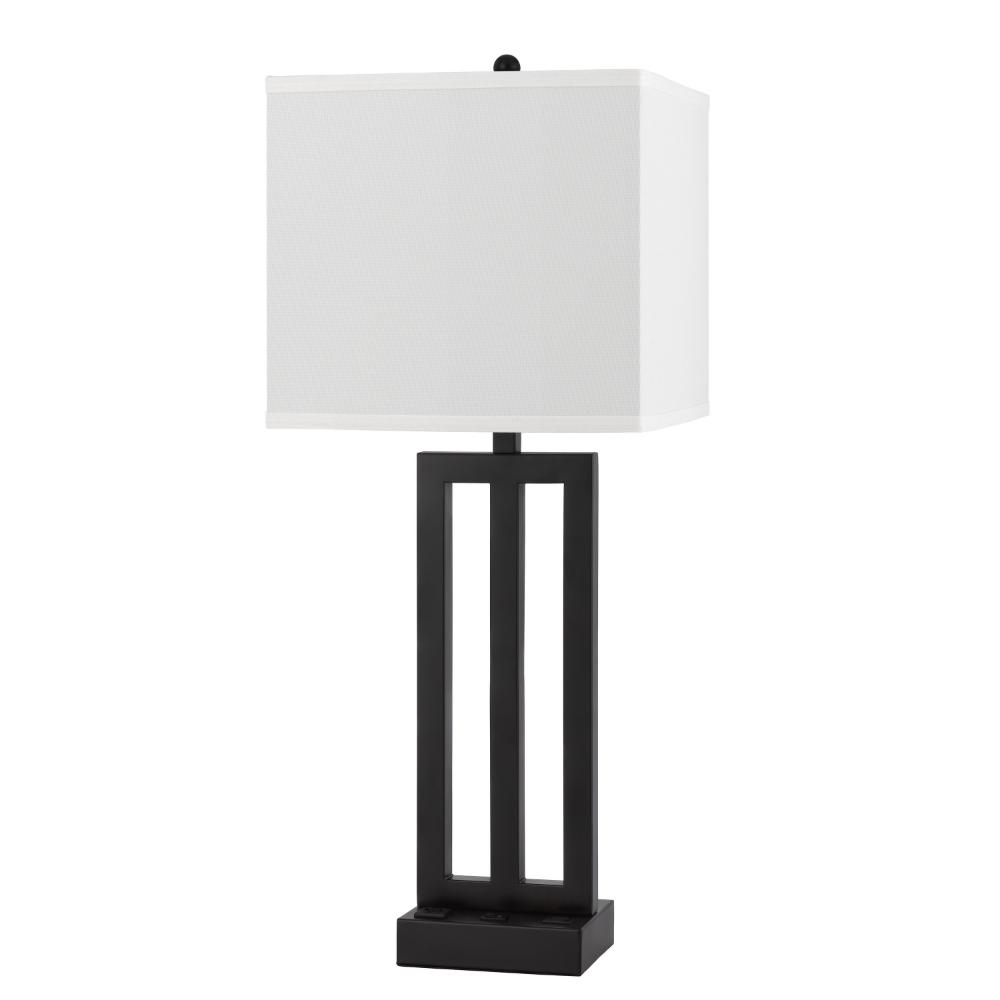 Haney Table Lamp, 1 Outlet, USB Port, Bronze Slim Keyhole Base 30 Inch