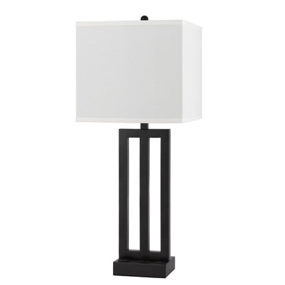 Haney Table Lamp, 1 Outlet, USB Port, Bronze Slim Keyhole Base 30 Inch