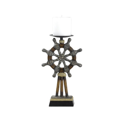 Capi 3pc Candle Holder Set w Candles, Bronze Wheel Shape, Solid Base