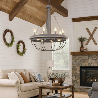 Nexy 29 Inch Chandelier, 8 Light Bulb Sockets, Gray Metal Cage Design