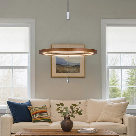 Erbo 11 Inch Pendant Light Fixture, Dimmable LED, Pine Wood and Chrome