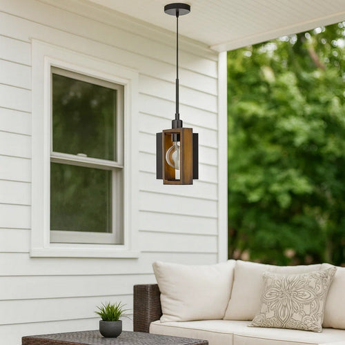 Erbo 11 Inch Pendant Light Fixture, Dimmable LED, Pine Wood and Chrome