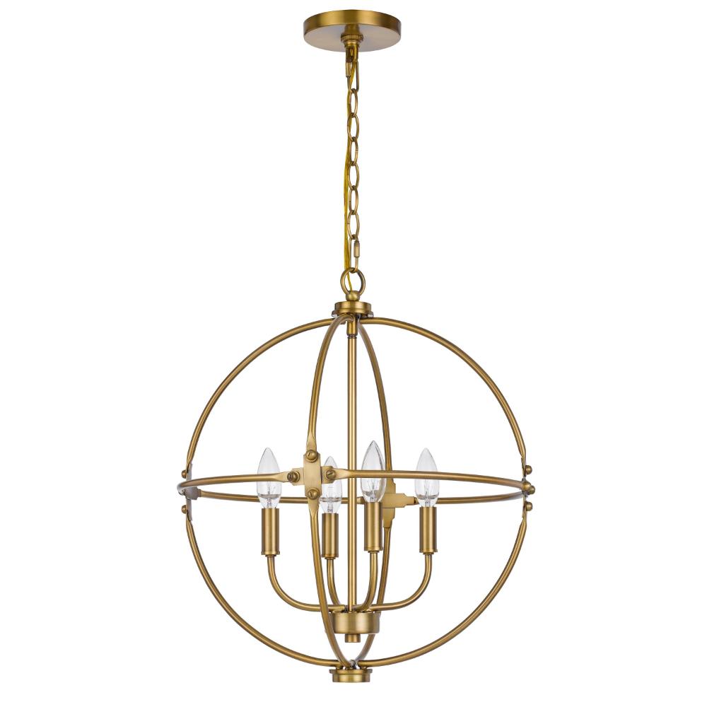 Shefy 18 Inch Chandelier, Locked Ring Candelabra Design, Brass Metal
