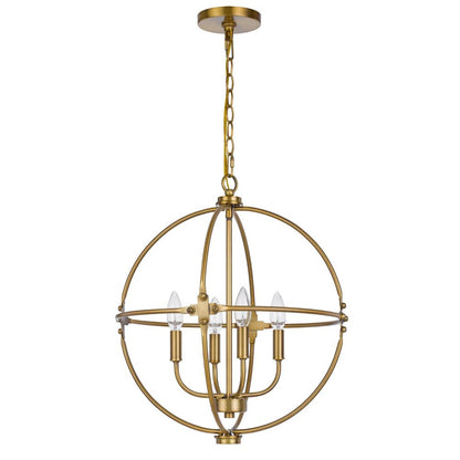 Shefy 18 Inch Chandelier, Locked Ring Candelabra Design, Brass Metal