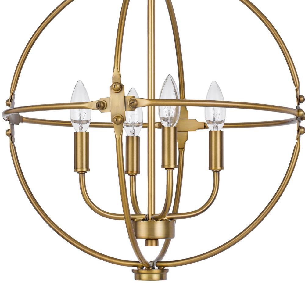 Shefy 18 Inch Chandelier, Locked Ring Candelabra Design, Brass Metal