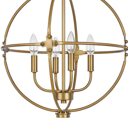 Shefy 18 Inch Chandelier, Locked Ring Candelabra Design, Brass Metal