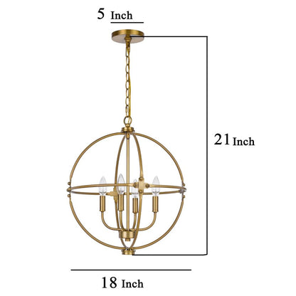 Shefy 18 Inch Chandelier, Locked Ring Candelabra Design, Brass Metal