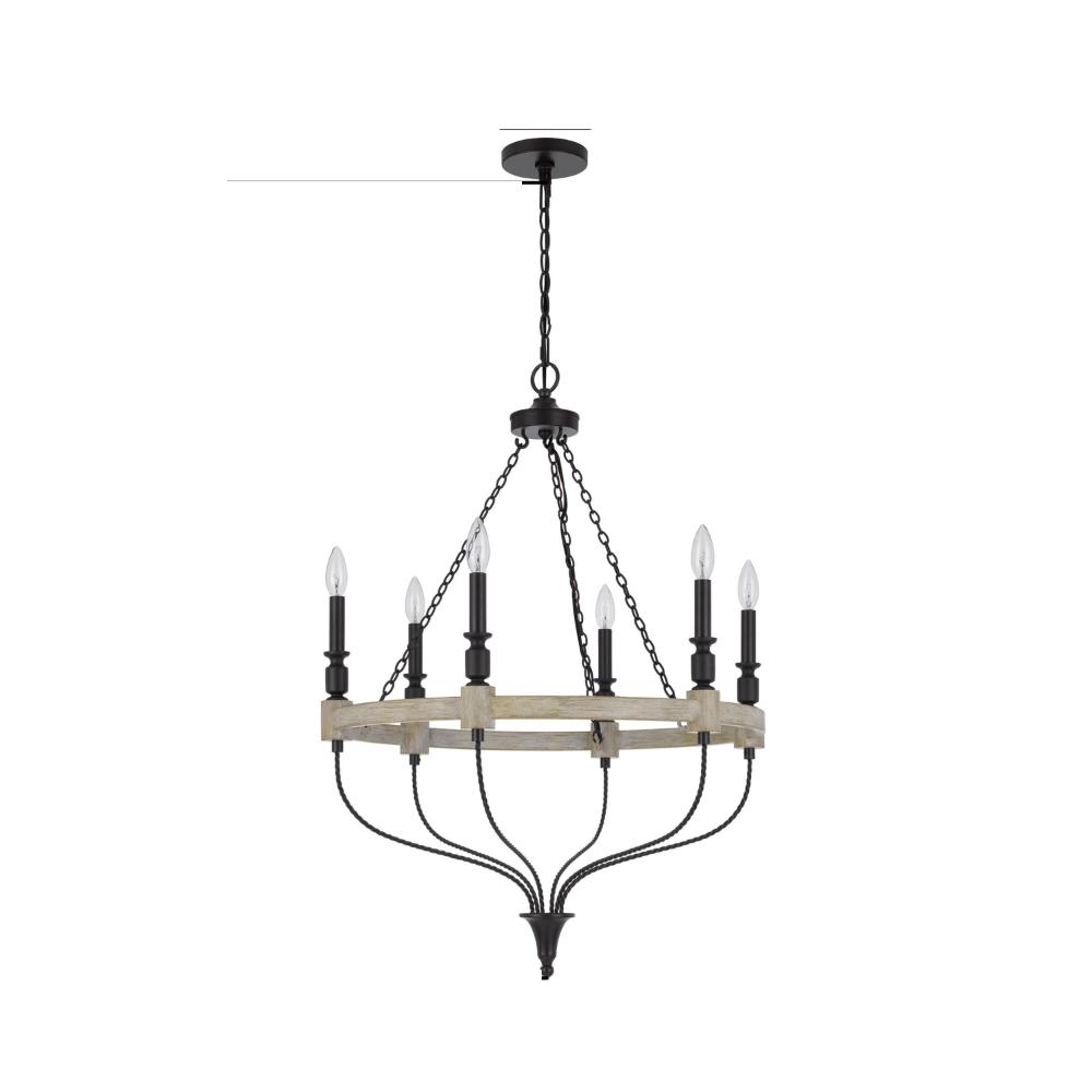 Omy 26 Inch Chandelier, Distressed Wood Wheel Candelabra Design, Black