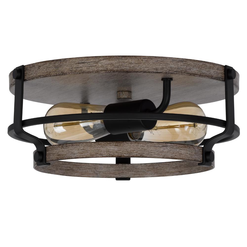 Weny 13 Inch Flush Mount Ceiling Light Fixture, Brown and Black Round