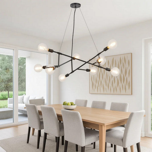 Sena 36 Inch Chandelier, Sputnik Style w Canopy, Charcoal Gray Metal