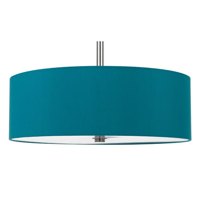 Sia Pendant Light Fixture w Blue Hardback Drum Shade, 24 Inch Chrome
