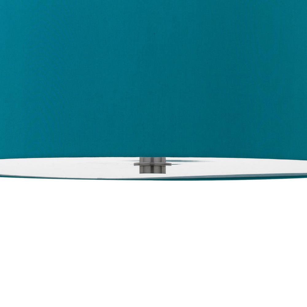 Sia Pendant Light Fixture w Blue Hardback Drum Shade, 24 Inch Chrome