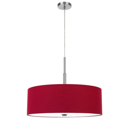 Sia Pendant Light Fixture w Red Hardback Drum Shade, 24 Inch Chrome