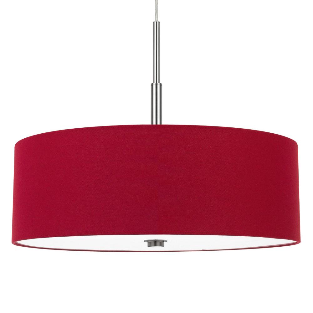 Sia Pendant Light Fixture w Red Hardback Drum Shade, 24 Inch Chrome