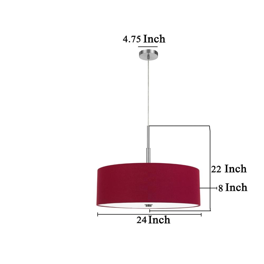 Sia Pendant Light Fixture w Red Hardback Drum Shade, 24 Inch Chrome