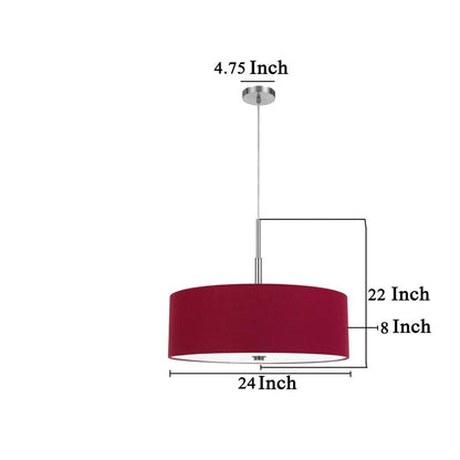Sia Pendant Light Fixture w Red Hardback Drum Shade, 24 Inch Chrome