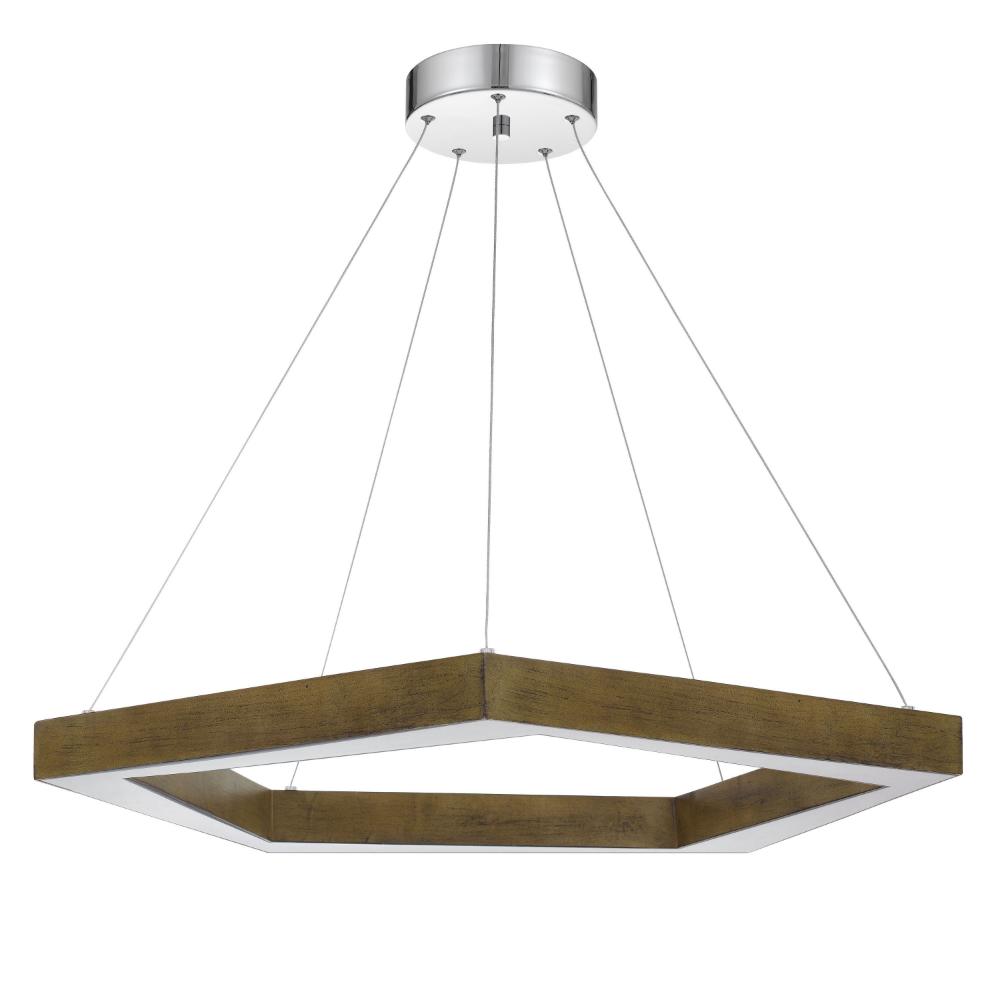 Zemy Pendant Light Fixture w LED Lights, Angled Wood, 30 Inch Brown