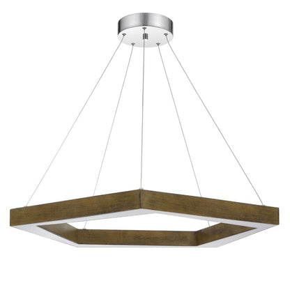 Zemy Pendant Light Fixture w LED Lights, Angled Wood, 30 Inch Brown
