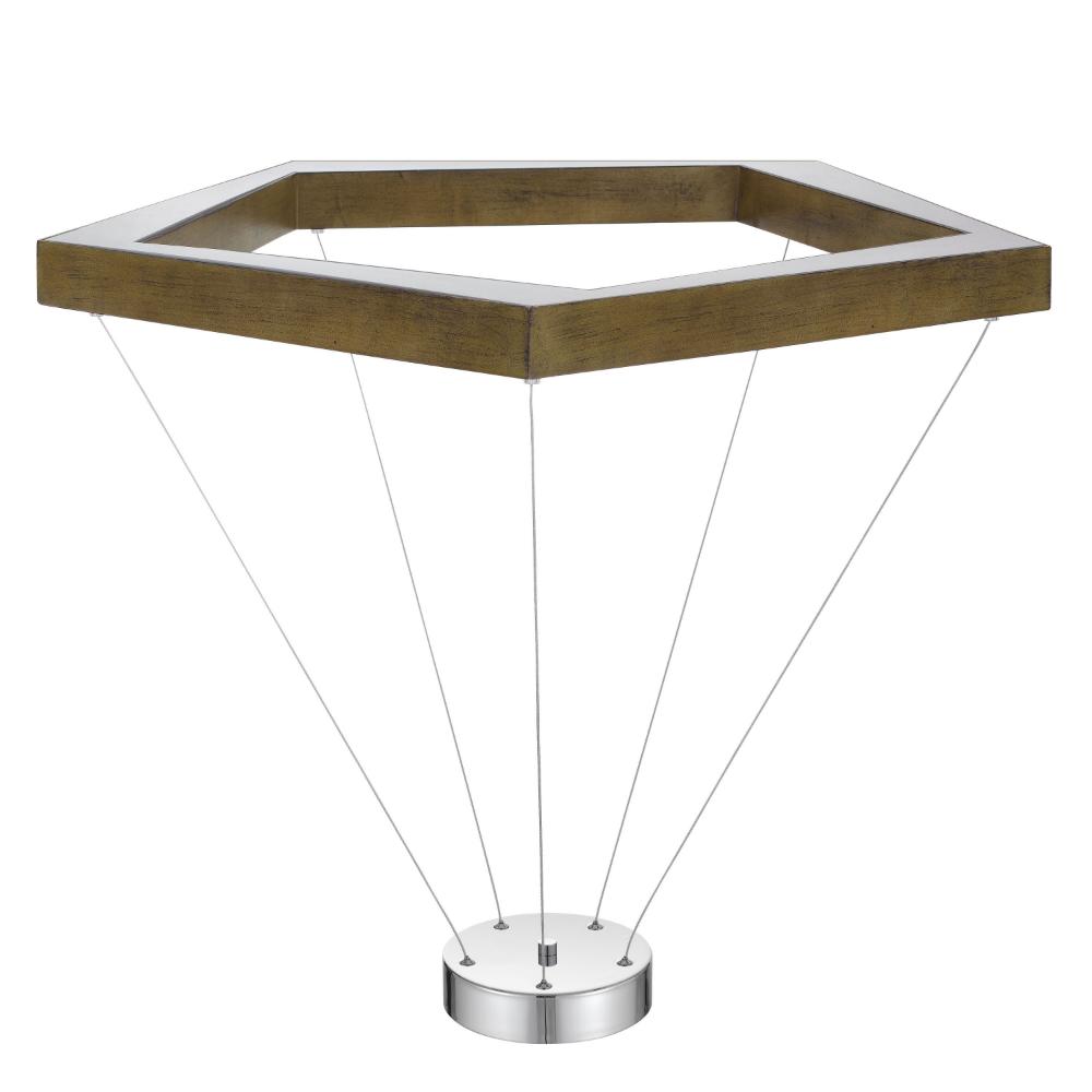 Zemy Pendant Light Fixture w LED Lights, Angled Wood, 30 Inch Brown