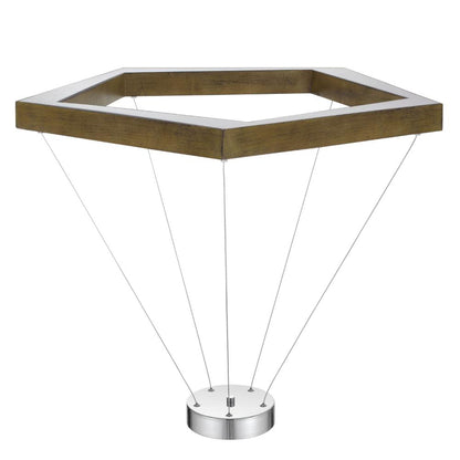 Zemy Pendant Light Fixture w LED Lights, Angled Wood, 30 Inch Brown