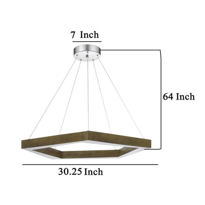 Zemy Pendant Light Fixture w LED Lights, Angled Wood, 30 Inch Brown