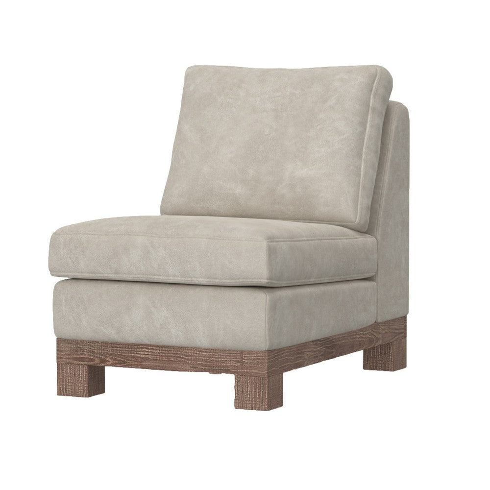 Sama Modular Armless Chair, Decor Pillow, White, Brown Solid PIne Wood