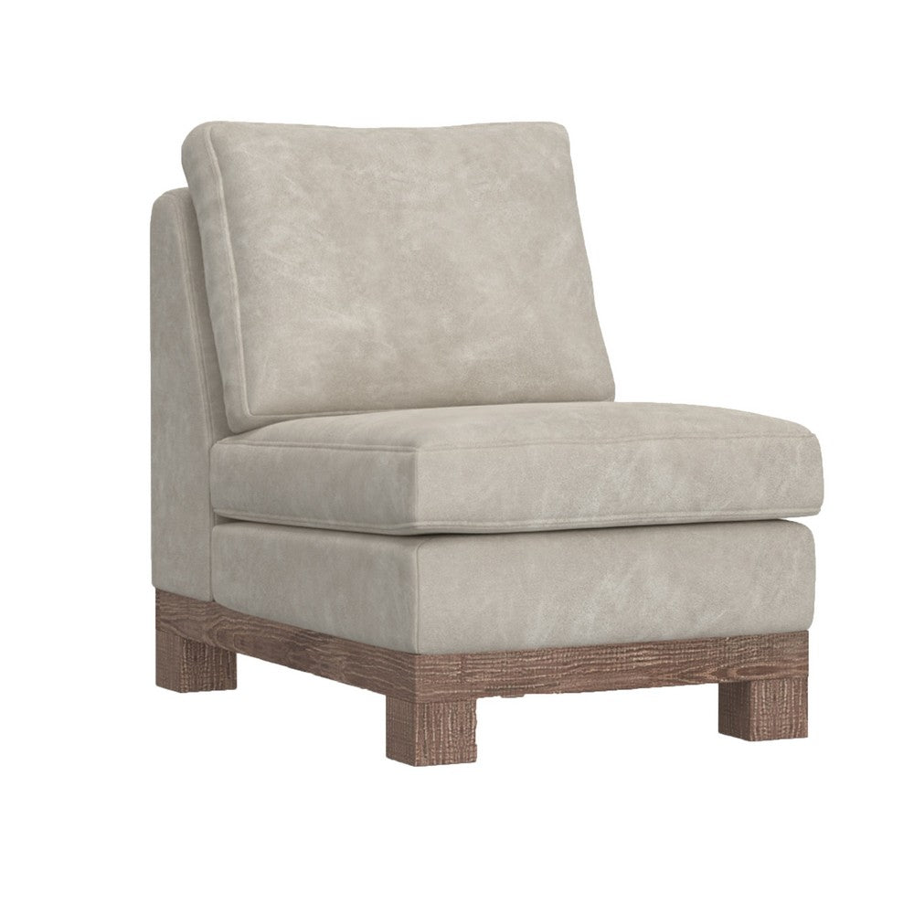 Sama Modular Armless Chair, Decor Pillow, White, Brown Solid PIne Wood