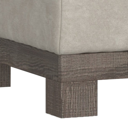 Sama Ottoman with Block Feet, 28 Inch Square Solid Wood, White Fabric