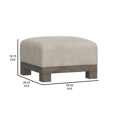 Sama Ottoman with Block Feet, 28 Inch Square Solid Wood, White Fabric