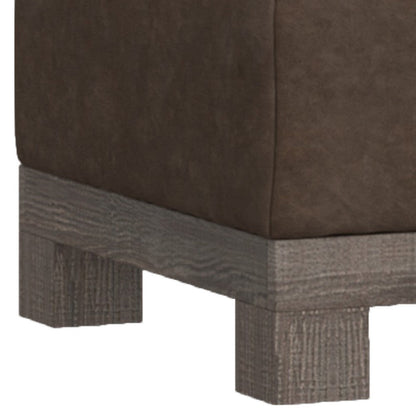 Sama Ottoman with Block Feet, 28 Inch Square Solid Wood, Brown Fabric
