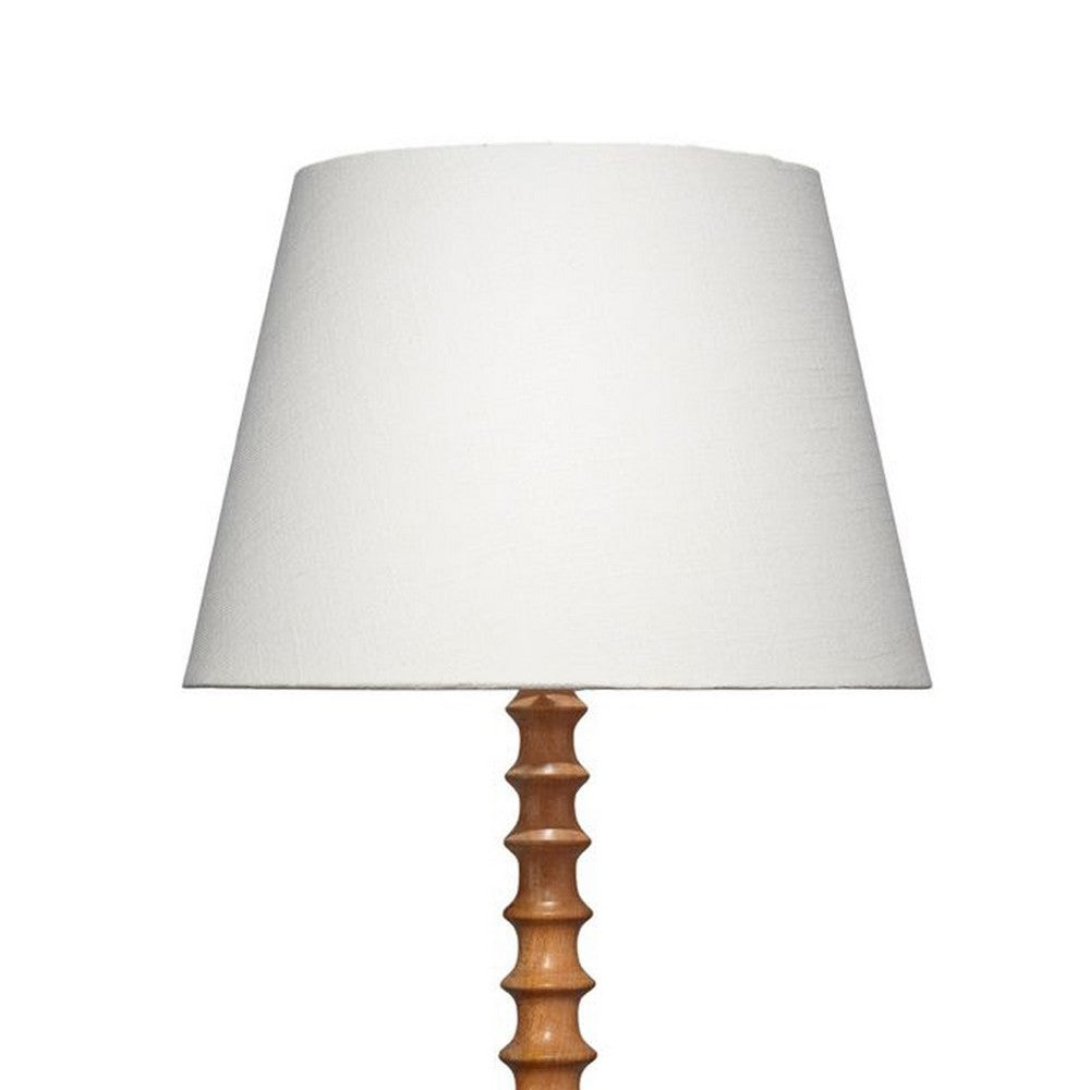 Dio 31 Inch Table Lamp, White Slub Drum Shade, Brown Turned Wood Base
