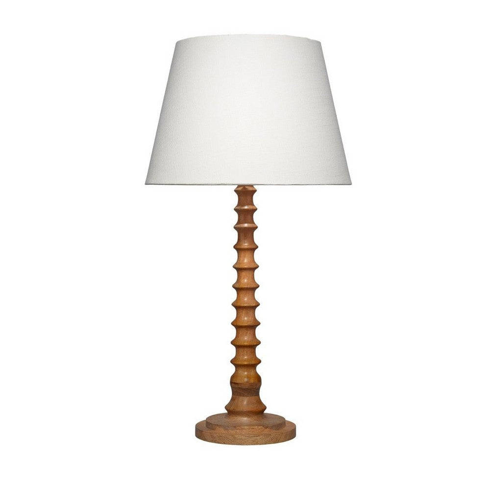 Dio 31 Inch Table Lamp, White Slub Drum Shade, Brown Turned Wood Base