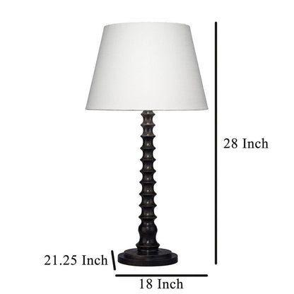 Dio 31 Inch Table Lamp, White Slub Drum Shade, Black Turned Wood Base