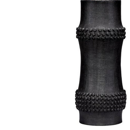 Lemy 28 Inch Table Lamp, White Linen Drum Shade, Dotted Black Base