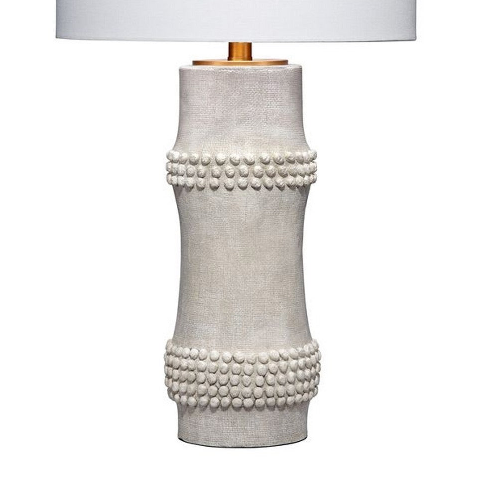 Lemy 28 Inch Table Lamp, Round Linen Drum Shade, Dotted White Base