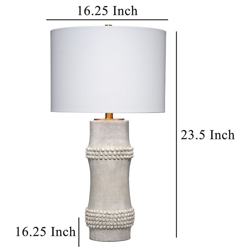 Lemy 28 Inch Table Lamp, Round Linen Drum Shade, Dotted White Base