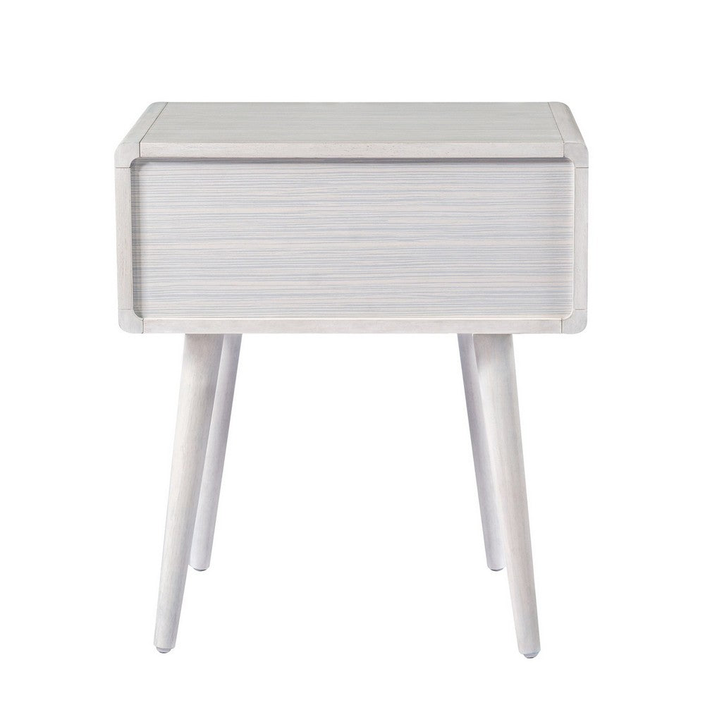 Camy Side End Table, Natural Brown Cane Woven Drawer, White 22 Inch
