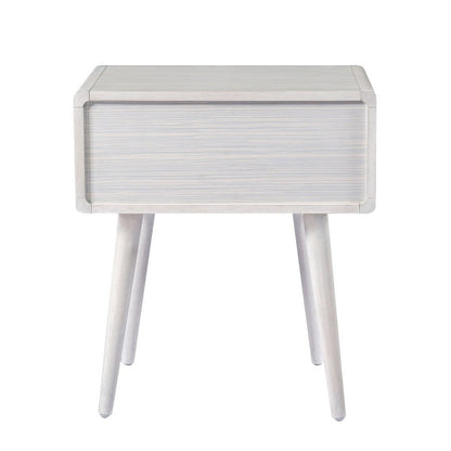Camy Side End Table, Natural Brown Cane Woven Drawer, White 22 Inch