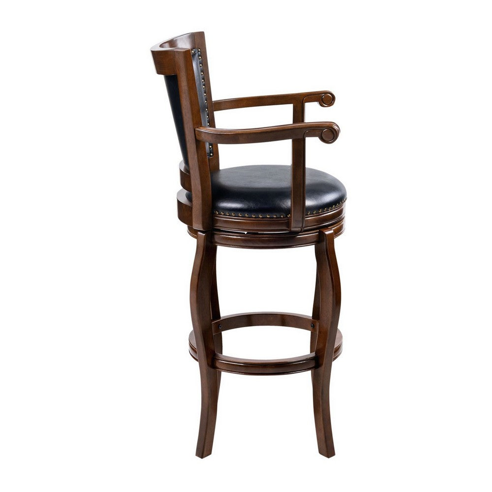 Hugo Swivel Barstool Chair, Black Faux Leather, 34 Inch Extra Tall