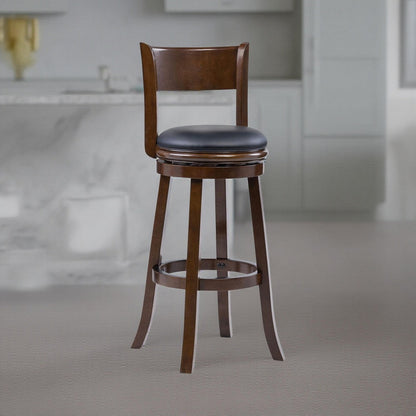 Milo Swivel Barstool Chair, Black Faux Leather, 34 Inch Extra Tall