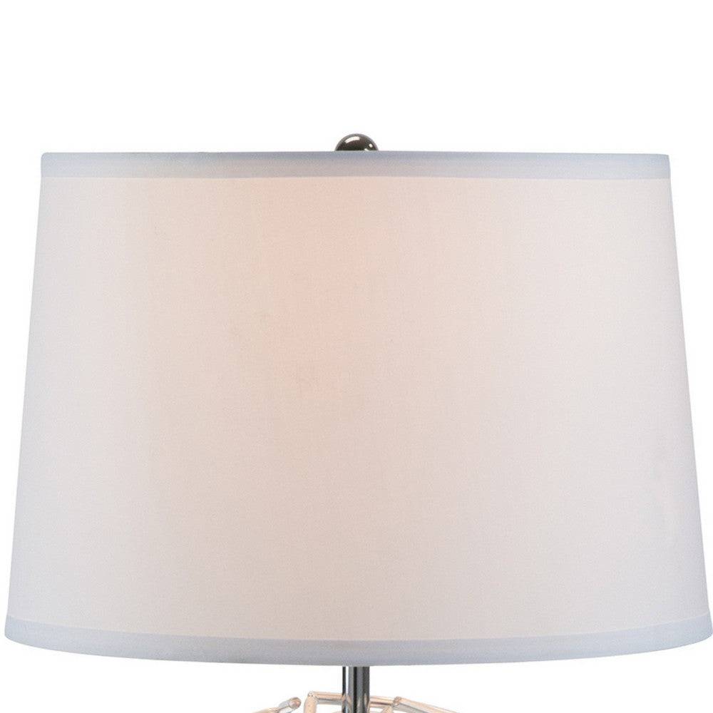 24 Inch Table Lamp, Silver Hollow Geometric Globe Base, Empire Shade