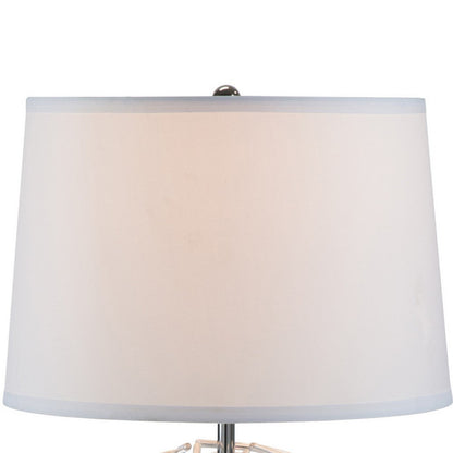 24 Inch Table Lamp, Silver Hollow Geometric Globe Base, Empire Shade
