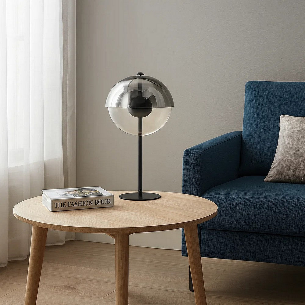 24 Inch Table Lamp, Accent Round Orb Glass Metal Shade, Black