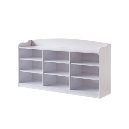 Hale Shoe Bench, 48 Inch Top, 9 Open Compartments, Modern White Finish